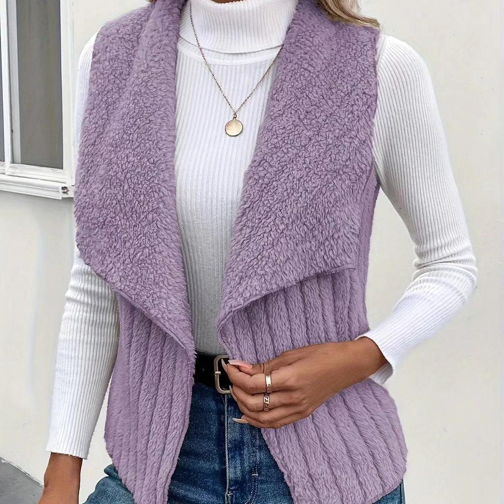 Women Casual Simple Solid Color Plush Vest Women Autumn Winter All-match Style Keep Warm Sleeveless Lapel Slim Vests Coat Female