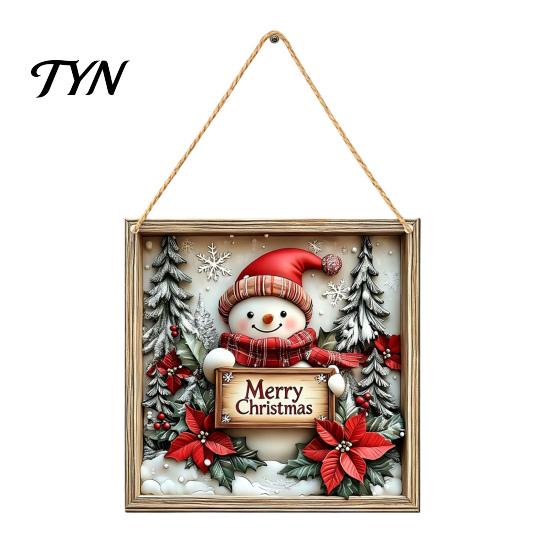 Xmas Door Hanger Christmas Wooden Hanging Sign, Gnome Snowman Angel Candle 2D Wood Plaque, Indoor Holiday Party Decor Vintage Wall for Home