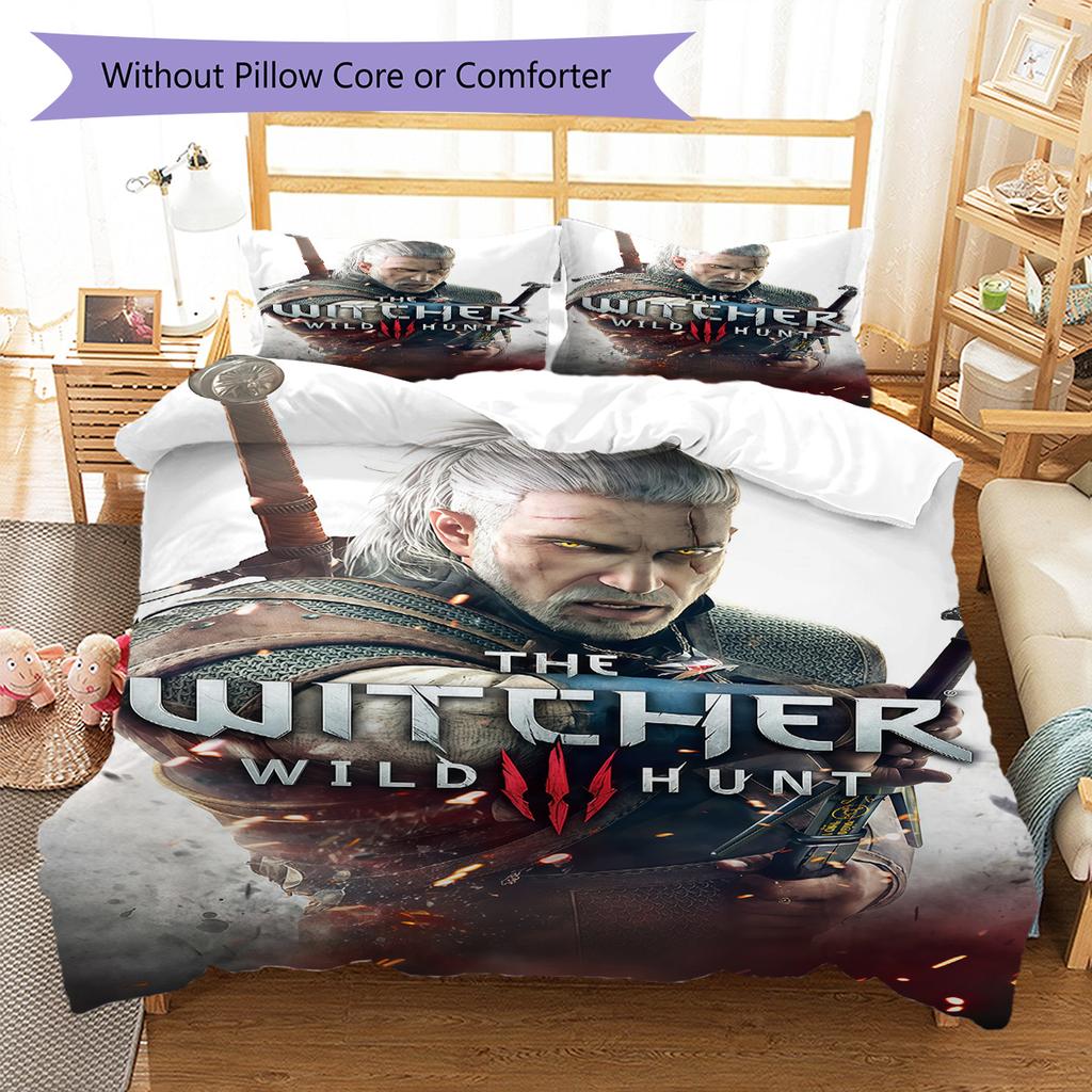 The Witcher Poster Bedding Quilt Set Quilt Cover Pillowcase Home Decoration Birthday Gift (1 * Duvet Cover + 2 * Pillowcase, Without Core)