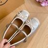 Small Person Increases Height 7cm Mary Jane Shoes Women's Bow with Silver Evening Breeze Gentle Thick Heel Ballet Shoes