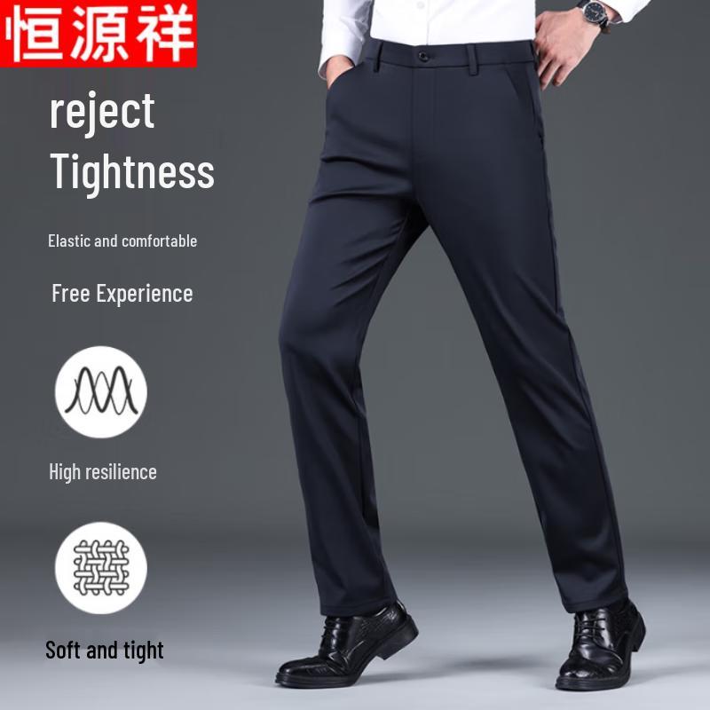 Hengyuanxiang Men s Winter Fleece-Lined Wool Blend Stretch Trousers 29