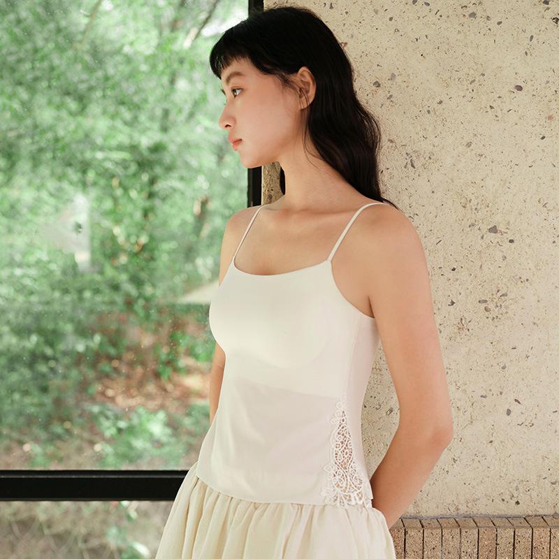 

Lace Strappy Tank Top with Seamless Side Cut-Out - Slimming Base Layer for Women XL (130-145 lbs) ABC Cup
