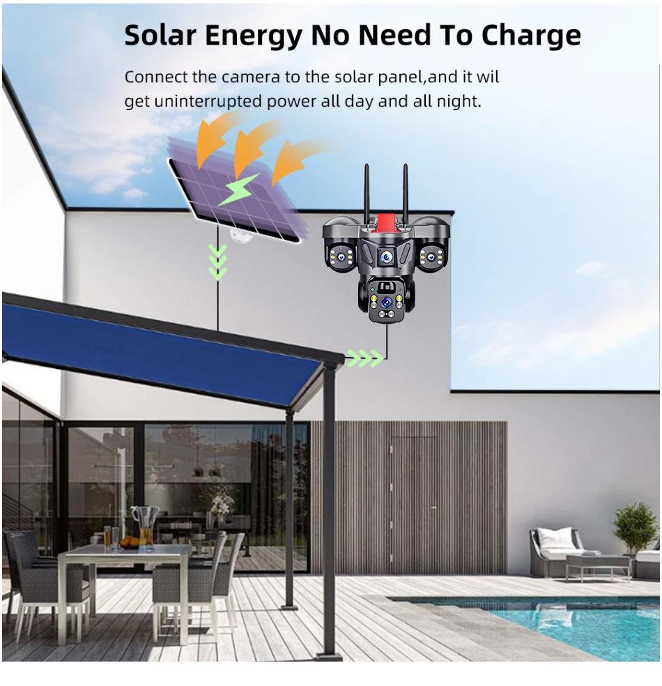 HD 4G Solar-Powered Outdoor Surveillance Camera with Tri-Lens, WiFi, Night Vision, Remote Access, and Waterproof Design for Home Use