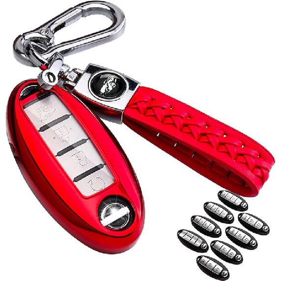 For Nissan Key Fob Cover Soft TPU 360 Degree Protection Key Case With Leather Keychain For Nissan Altima Maxima Murano Rogue Sentra 370Z Pathfinder
