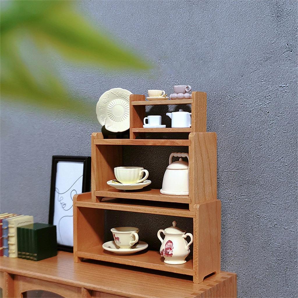 Suporte de madeira realista, brinquedo de faz de conta realista para crianças, modelo de prateleira de exibição de papéis, estante vintage de livros 1:12 casas de bonecas