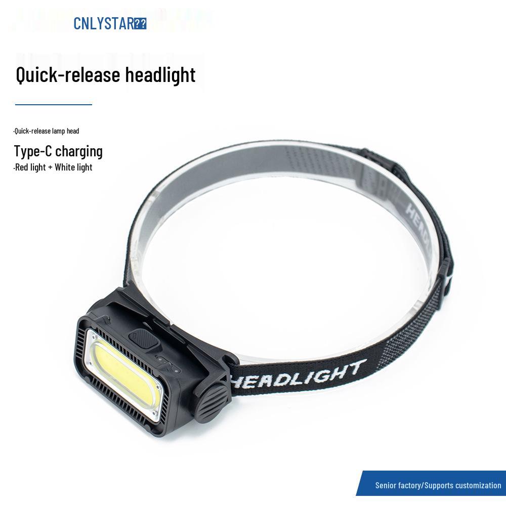 

COB LED Self-Defense Floodlight Headlamp with Type-C Charging for Outdoor Hiking, White & Red Light 18650 Battery