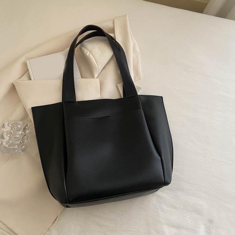 Women Large Capacity Top-handle Bags High Quality Solid Color Leather Shoulder Shopper Bags for Women  Designer