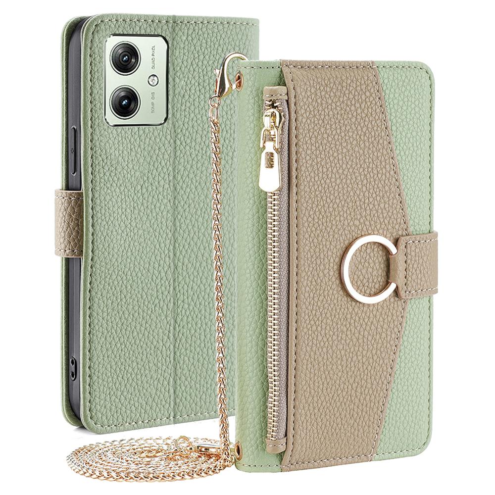 For Motorola Moto G54 5G Case PU Leather Zipper Wallet Phone Cover with Makeup Mirror