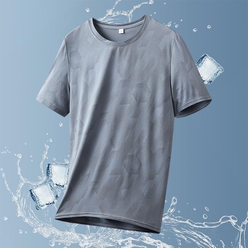 T-shirt a maniche corte mimetica in seta ghiacciata da uomo, sottile, larga, ad asciugatura rapida, per corsa, sport, elastica, taglia grande