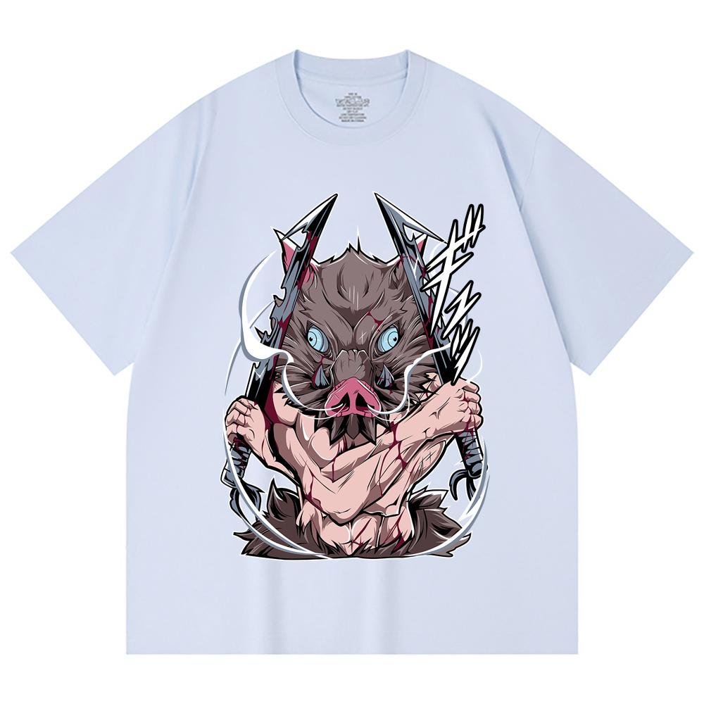 230 Gsm 100% Cotton Demon Slayer V4 Inosuke Print Unisex Heavy Cotton T Shirt