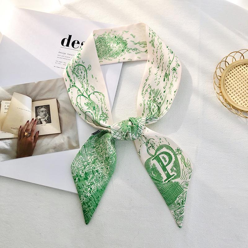 26 Letter Print Long Scarf Silk Small Scarf Narrow Ribbon Headband Handle Bag Band Bandana Hair Tie Hair Head Neck Neckerchief