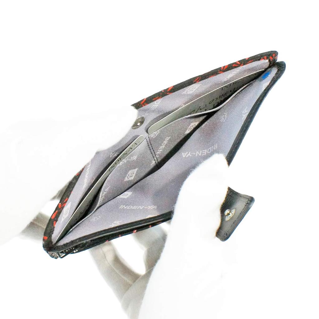 Inden Langes Geldbörsenbündel L Dünnes Hirschleder Schwarz x Rot Lack Libellenmuster [Indenya] 2107-21-008