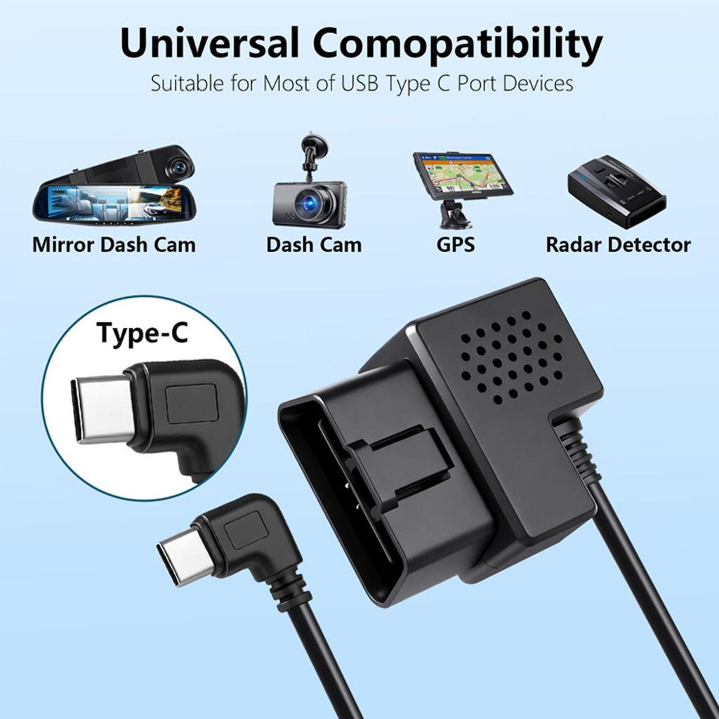 Parking Camera Power Cord Plug And Play 12V/24V To 5V Step-Down Hardwire OBD To USB Adapter For Parking Lot Road Trips Daily