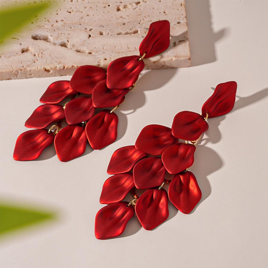 Acrylic pleated rose flower petal fringed silver needle earrings retro niche premium earrings
