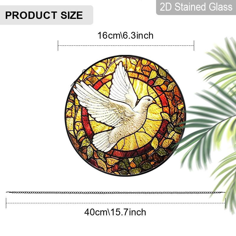 

2D Flat Stained Glass Dove Window Decoration, 7.87inches Symbol of Peace Colored Glass Plate with Chain, Charming Sun Catcher Home window tree 6.3inch