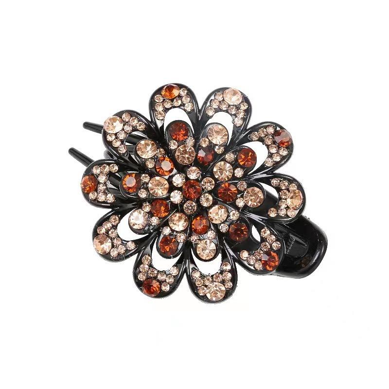Retro Bun Hairpin with Three Teeth for Gripping. Fashionable Style Flower-shaped Three-toothed Duckbill Hairpin.