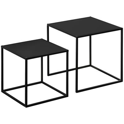 Side Table, Coffee Table, Nesting Table Set, Set of 2, Modern Design, Steel Frame, Black, 40 X 40 X 40cm
