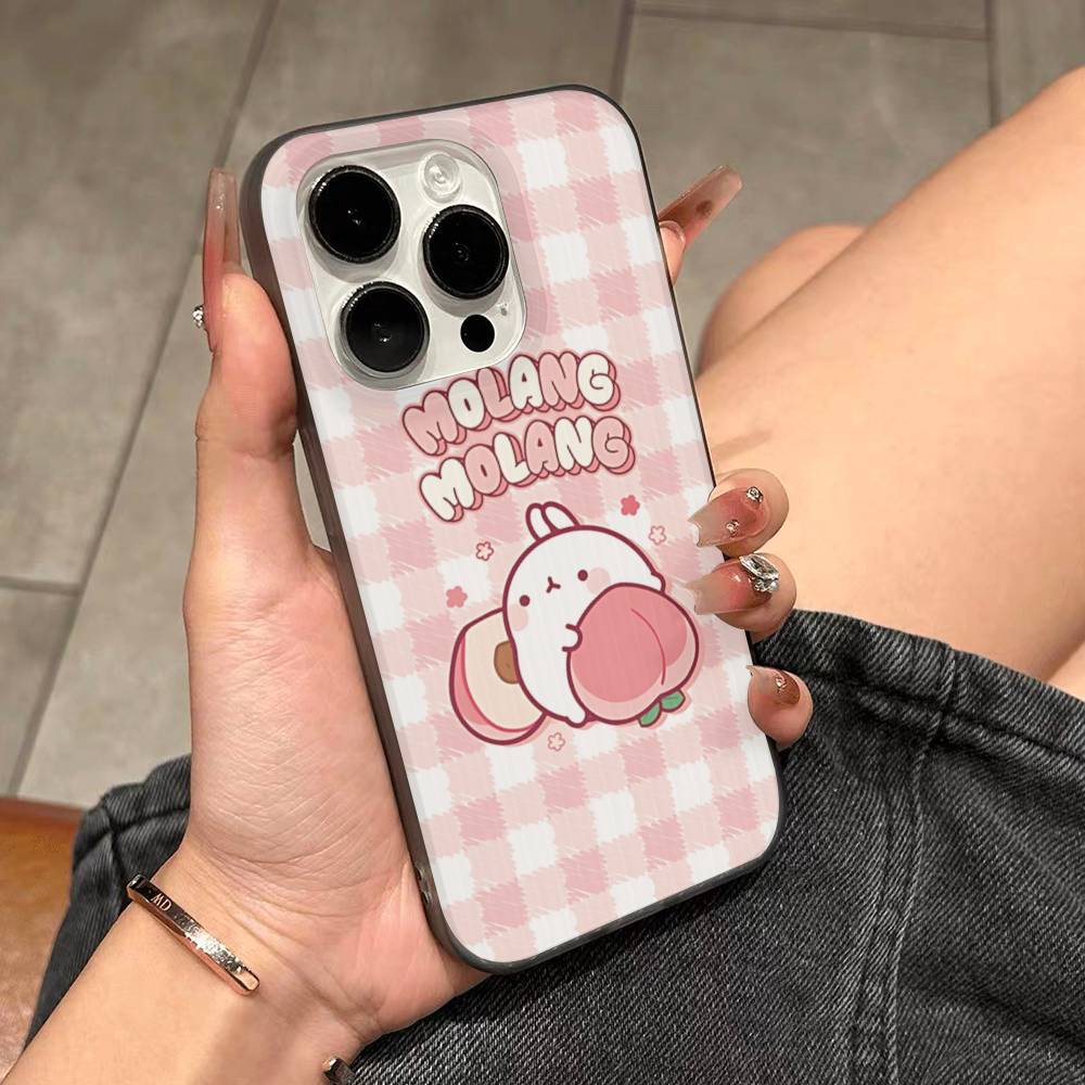Kawaii Niedliches Kaninchen M-MolangS Anime Für IPhone 17 16 15 Plus Pro Max 12 14 Plus 11 13 Welle Geriffelt Streifen Funda Handyhülle