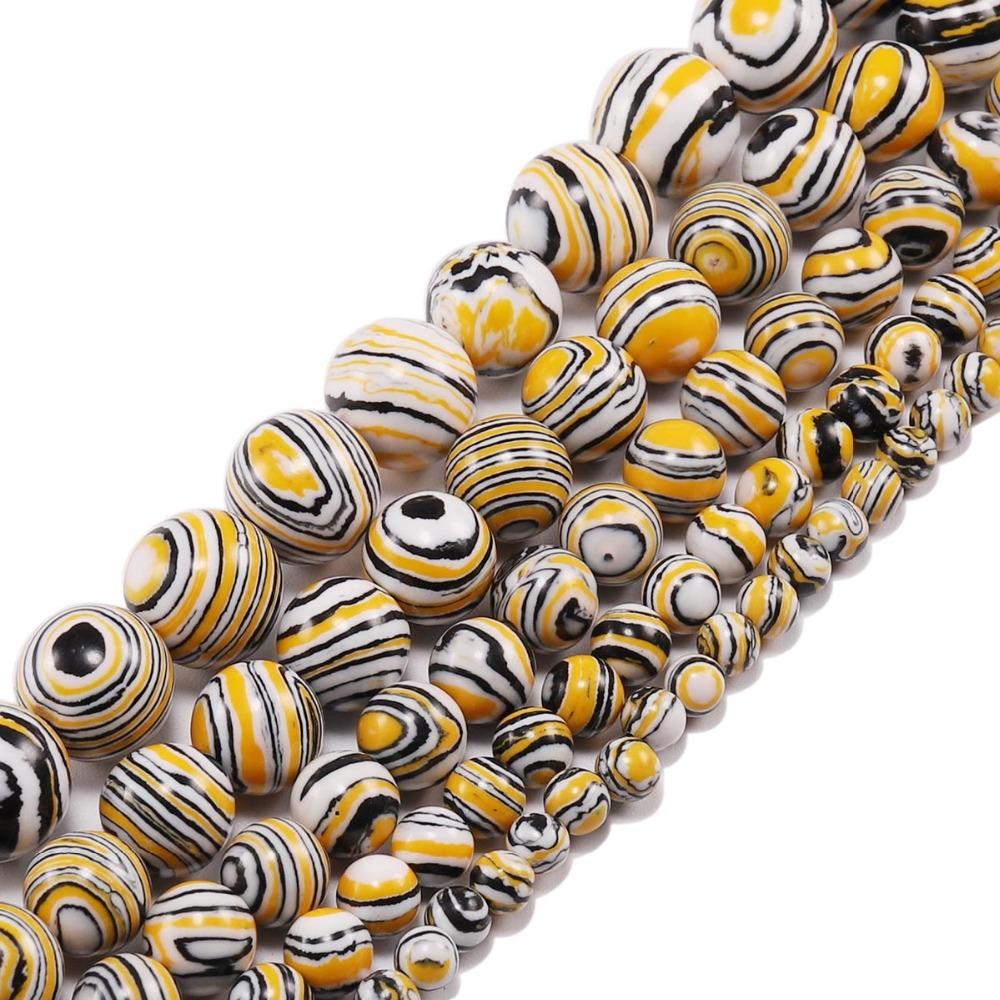 Striped Yellow Malachite Stone Beads Round Loose Spacer Bead Strand 4 6 8 10 12 Mm For Jewelry Making DIY Bracelet Wholesale