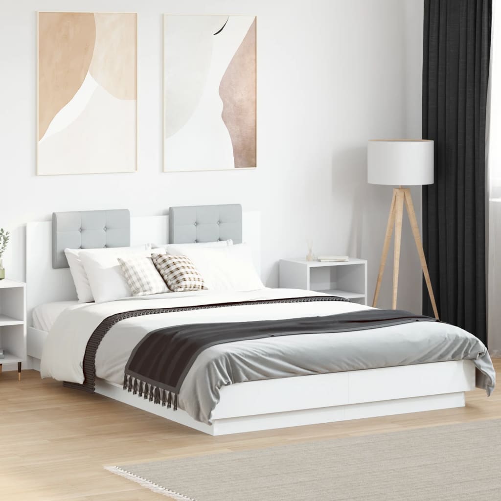 Bed Frame with Headboard and LED Lights White 140 x 200 cm