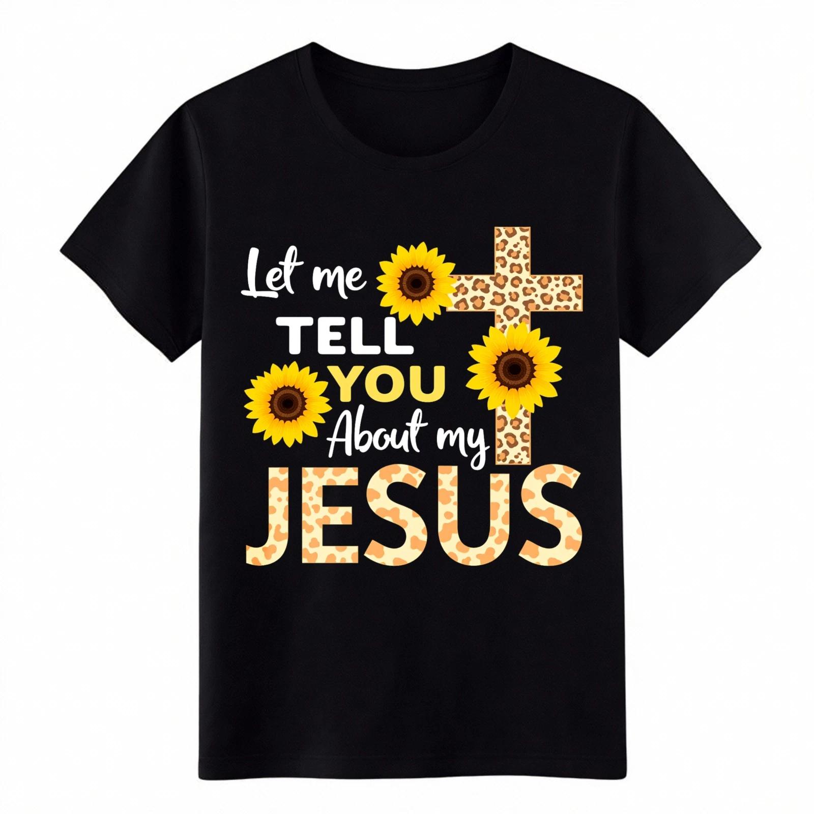Unisex Jesus Sunflower Print T-Shirt-Leopard Cross Faith Graphic Tee Multi-Color 2XL