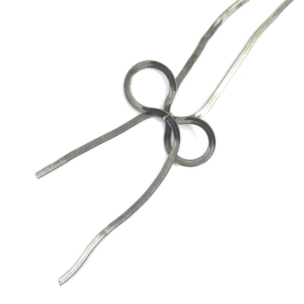 Les Trésors De Lily [L9558] - Collier 'Noeud Romantique' gris (maille miroir)