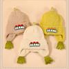 Winter Kids' Thickened Ear-Warming Windproof Fleece-Lined Beanie Cute 3D Dinosaur Knit Beanie