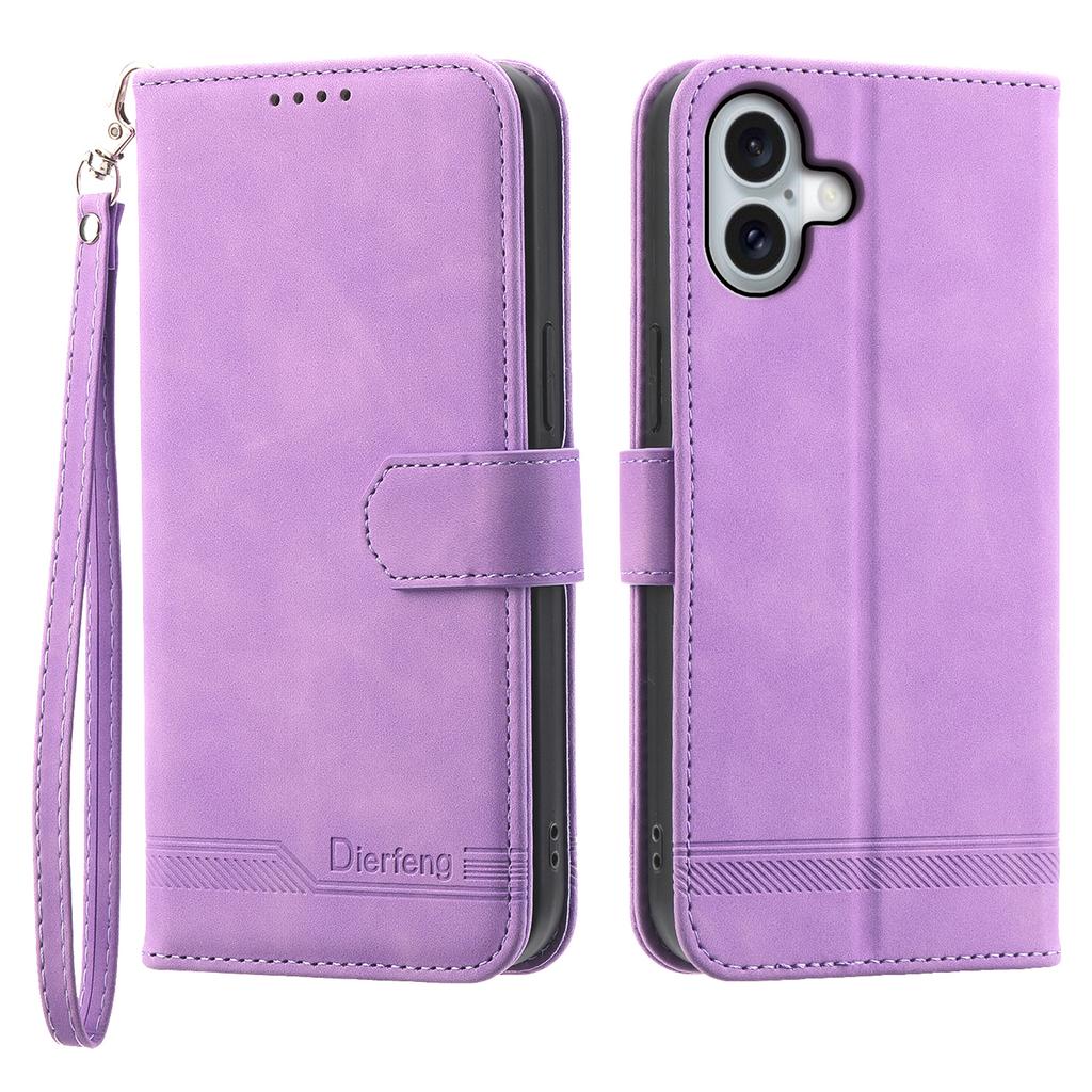 DIERFENG DF-03 For iPhone 16 Plus Wallet Case Lines Imprinted Leather Phone Cover