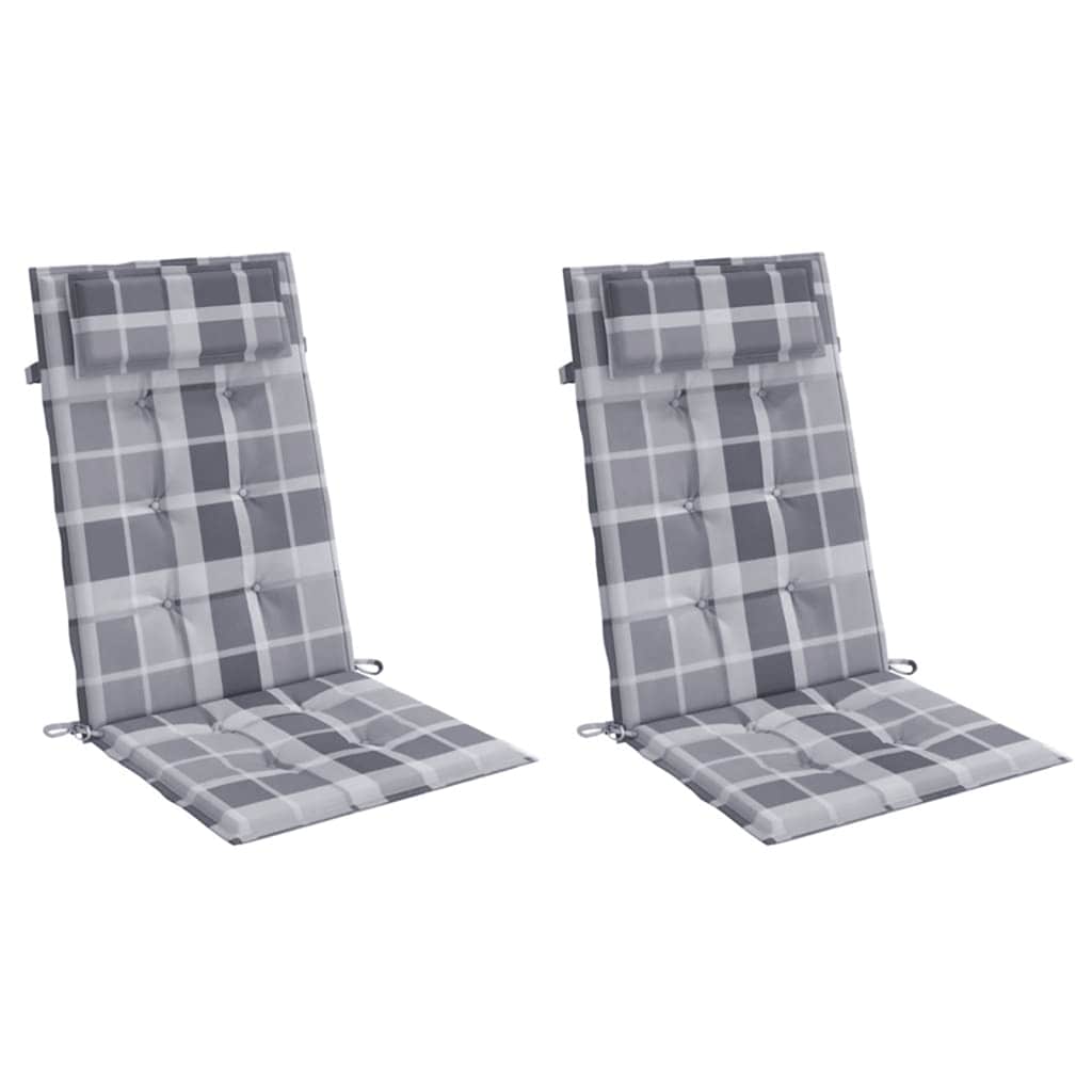 High Back Chair Cushions 2 Pcs Grey Checkered Pattern Oxford Fabric