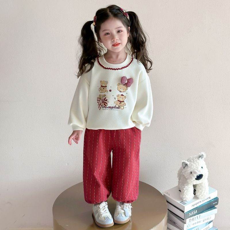 

Baby Girl Casual Suit Spring and Autumn Baby Girl Cartoon Sweater Pants Autumn Clothes Little Girl Sports Two-piece Set Tide Image color 120cm