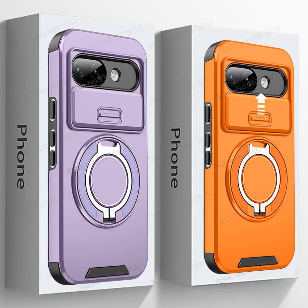 Magnetic Phone Case For Google Pixel 9A 9 Pro XL Rotating Folding Bracket Cover For Pixel 8A 7 8 Pro Slide Camera Protect Cover