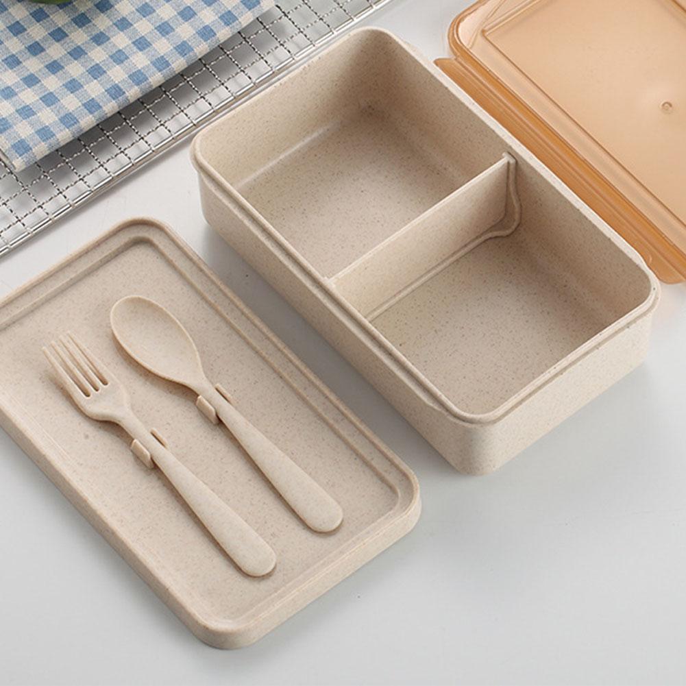 Portable Wheat Straw Lunch Boxs Containers with Compartments Knife Fork Picnic Food Container Microwave Bento Box