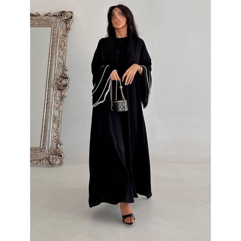 Arab Dubai Cardigan Rason Lotus Leaf Cuff Patchwork Beads Indonesia Fashion Long Outwear Robe