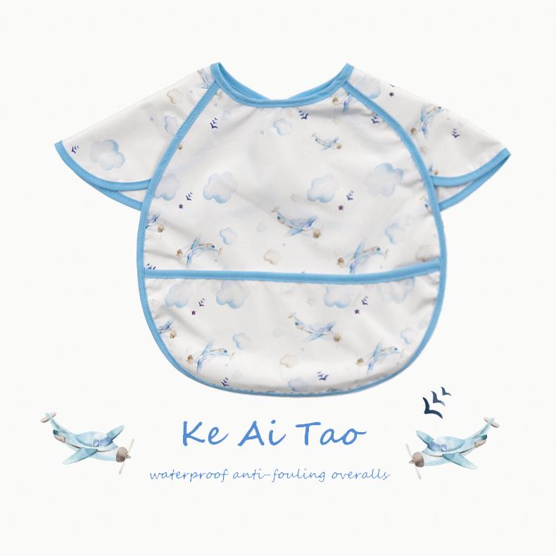 0-3 Year Waterproof Toddler Baby Bibs  Cute Cartoon Infant Baby Feeding Clothes Portable Outdoor Newborn Baby Short Sleeve Apron