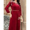 New Arrival Ethnic Style Velvet Hand Sewing Drill Ribbon Dress Velvet Hand Sewn Diamond Dress