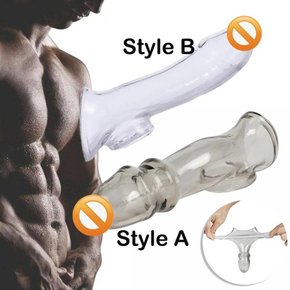 Reusable Penis Sleeves High Elastic Condoms Cock Soft Extender Enlargement Delay Ejaculation Sex Toys for Men Couple Sex Product