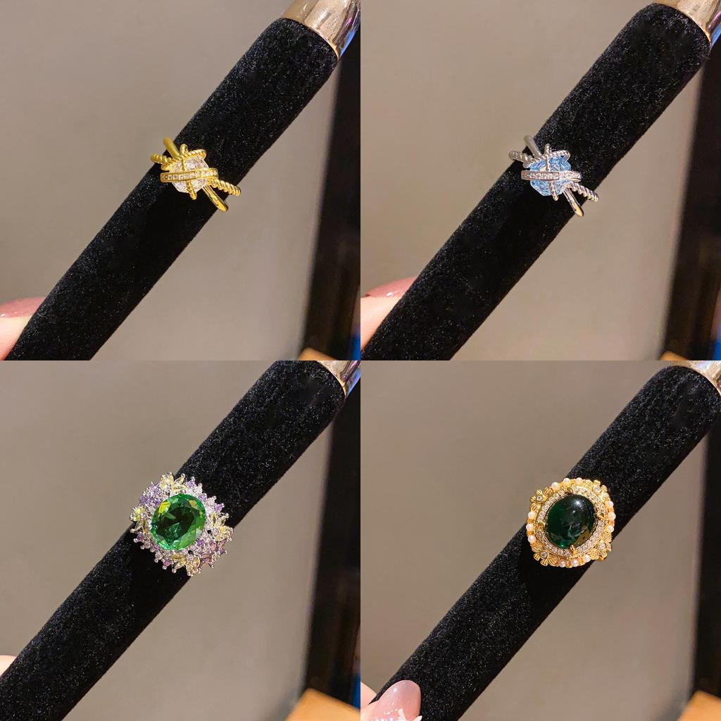 Geometric Zircon Flower Oval Fashion Open Ring For Women