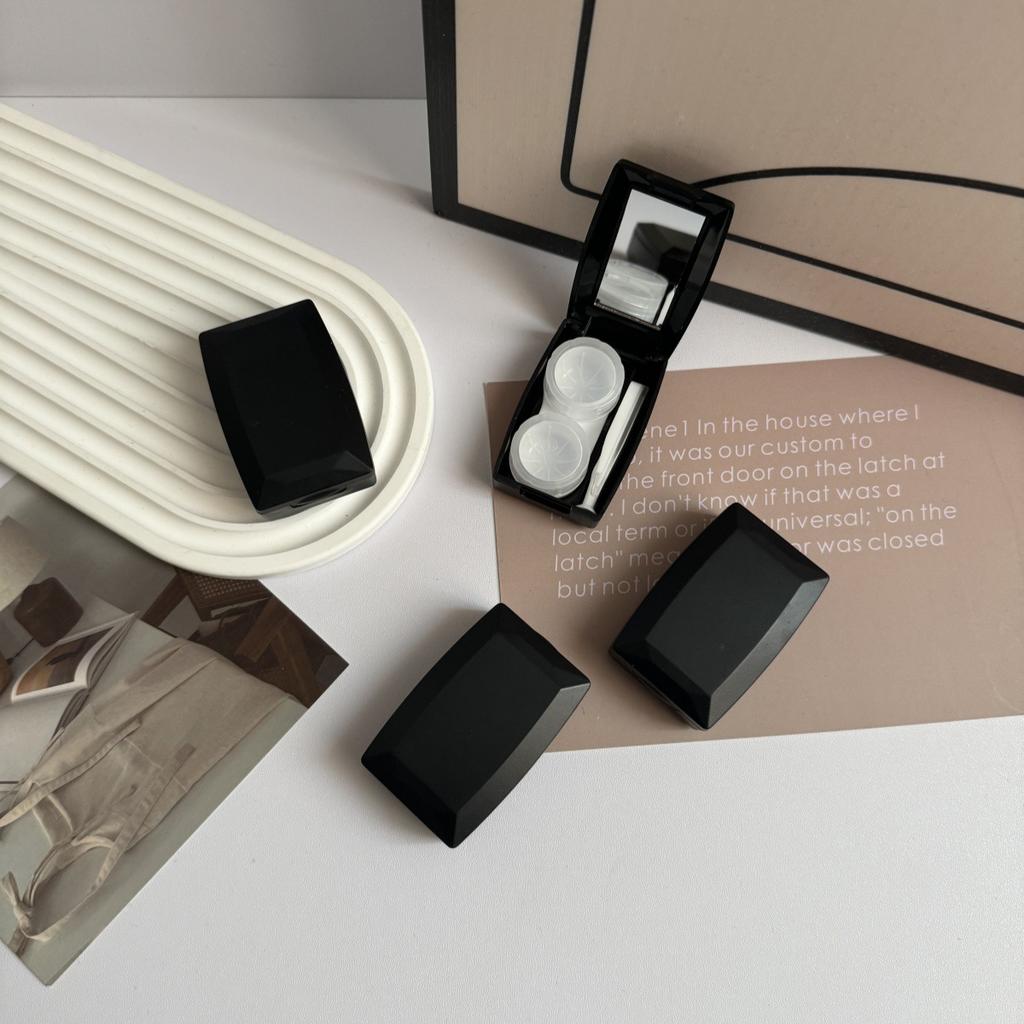 Simple Colorful Lens Box Eye Container Lovely Travel Kits Matte Black Brown Contact Lens Case with Mirror for Women