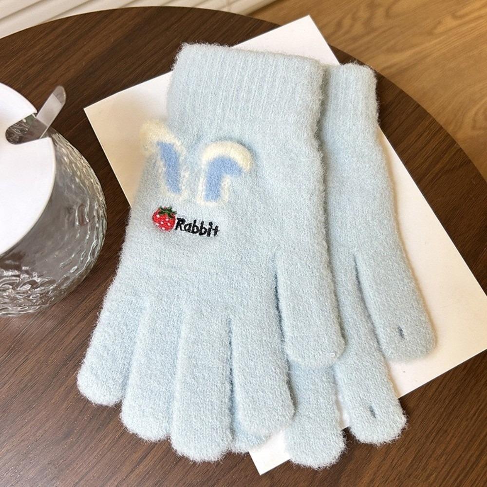 One Size Strawberry Rabbit Winter Warm Gloves Embroidered Nylon Knitted Gloves Outdoor Cycling