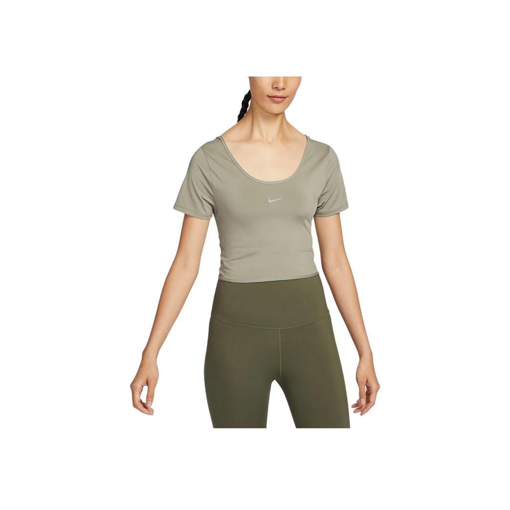 Nike Dri-Fit One Classic Breathable Quick-Dry Pullover Solid Color Small Logo Short Sleeve T-Shirt Women Tops Light-Army-Green Black FN2852-320