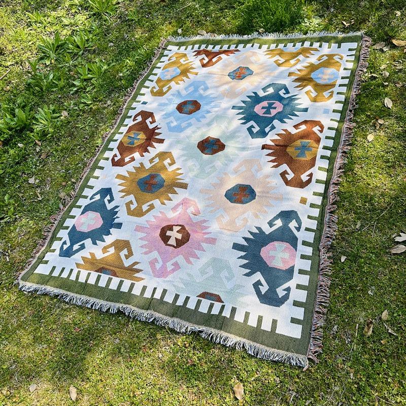 Outdoor Camping Blanket Sofa Blanket Woven Cotton Picnic Blanket Multifunctional Camping Blanket Bohemian Blanket String Blanket