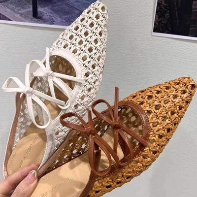 Letní dámské pantofle muly s dutým designem, elegantní nazouváky s motýlkovou mašlí, dámské venkovní streetové sandály
