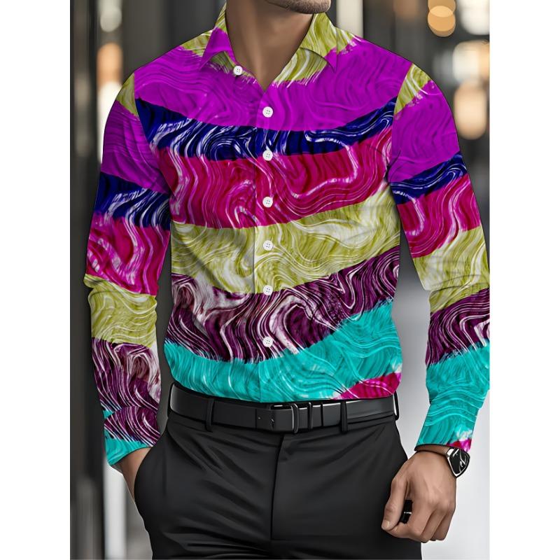 New Gold-plated Floral Print Men's Long Sleeved Shirt, Light Luxury Retro Court Style Shirt, Business Casual Trendy Top