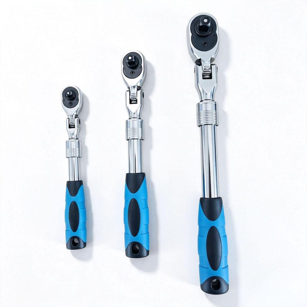 Adjustable Ratchet Wrench Set with Bent Handle & Flexible Head - 1/4", 3/8", 1/2" for Quick Car Repairs