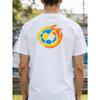 European sizes Men's Round Neck T-Shirt- White Football Flame Pattern Short Sleeve Shirt Casual Style for Sports Fans, for Sports Competition Wear
