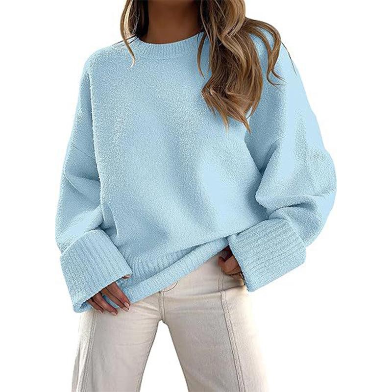 Herbst Winter Vintage Warm halten Strickpullover für Frauen Übergroßer Pullover Einfarbig Verdickter Pullover Strickwaren