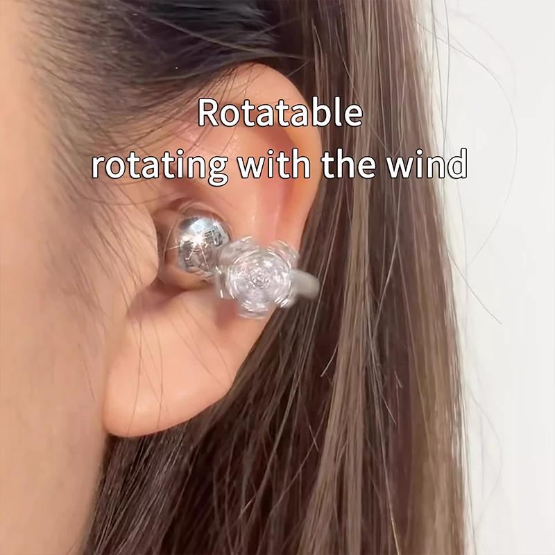 Flower Blossom Rotating Ear Clip Earrings For Earphone Non Pierced Women Shining Jewelry For Party And Office Style