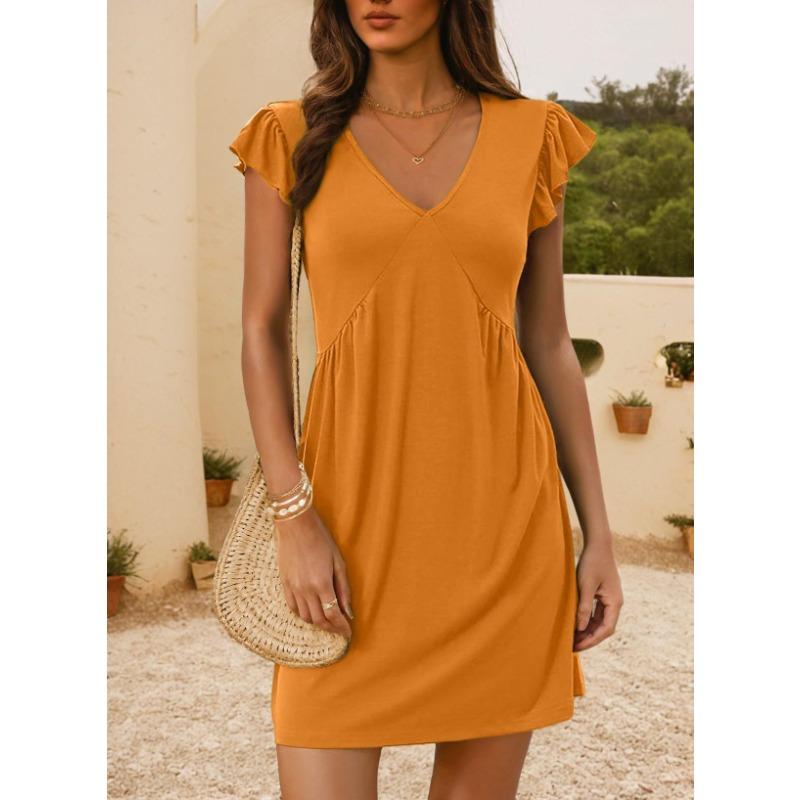Beach Leisure Deep V-neck Pleated Loose Dress
