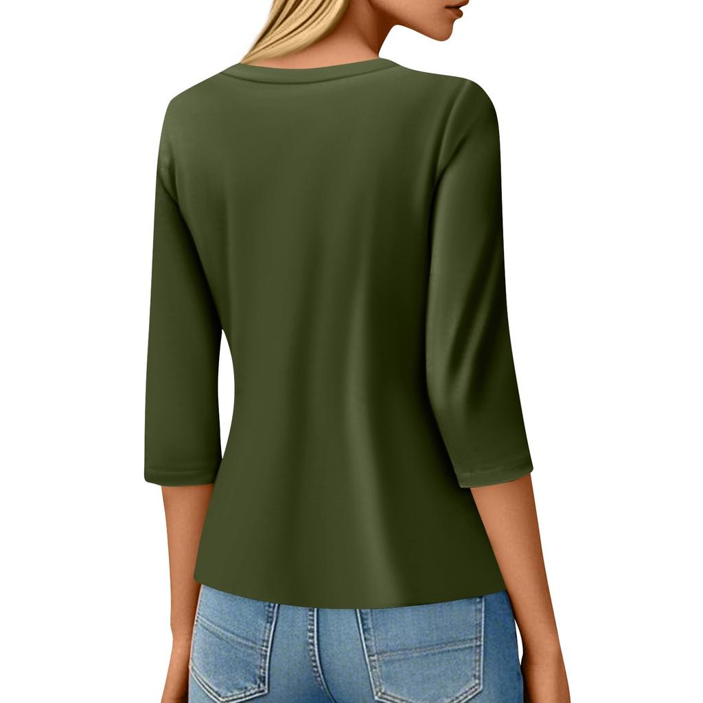 3/4-Ärmel Oberteile für Damen T-Shirt Lässig Print Oberteile T-Shirt Rundhals Pullover Bluse