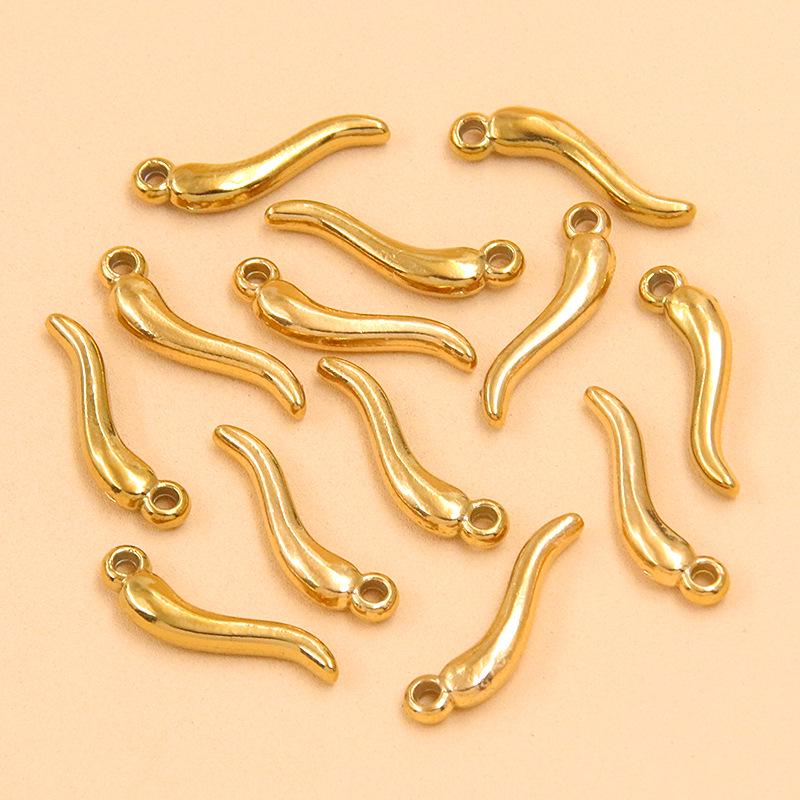 304 Stainless Steel Red Chili Oil Drip Pendant Charm, Vacuum Electroplated, 6x20mm